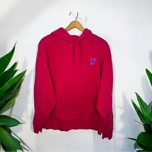 PELOTON Chic Graphic Spellout Athletic Hoodie Faded Washed Pink Kangaroo Pocket